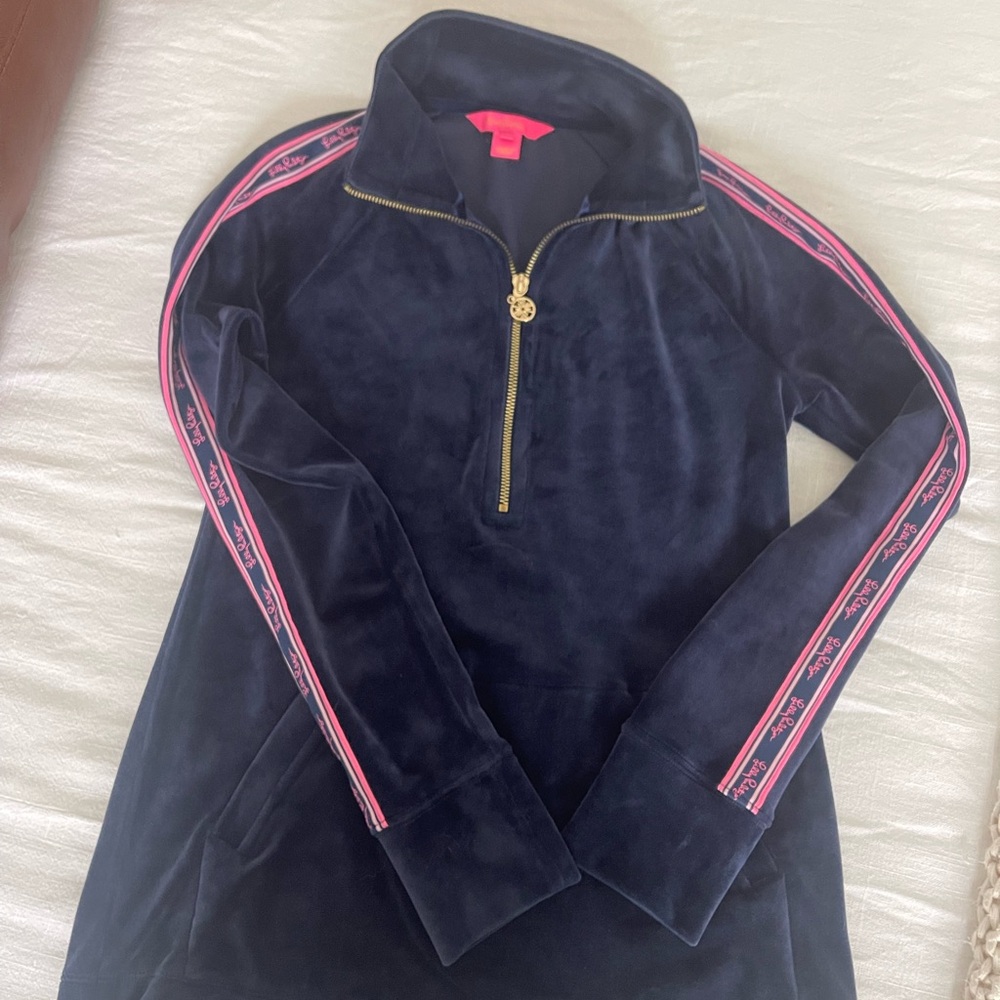 Lilly Pulitzer Navy and Pink Quarter-Zip Jacket